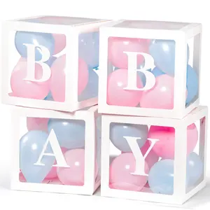 Baby Shower Balloon Box, 4 Counts/set Letter Pattern Balloon Box, Centerpiece for Baby Shower, Gender Reveal Decoration, Party Supplies