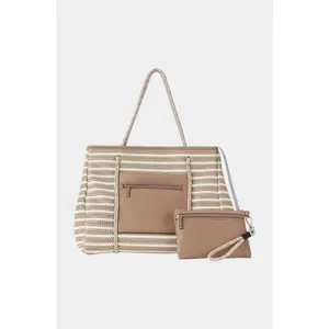 Striped Raffia Tote Bag
