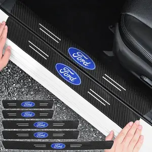 1/4/5Pcs Carbon Fiber Leather Car Door Threshold Sill Protection Strip Sticker Anti Scratch Protector Sticker Decoration Decals For Ford ST Focus MK2 MK3 Fiesta Mondeo Kuga Ranger Mustang Transit Fusion Ecosport Accessories Vehicle Car Interior Decal