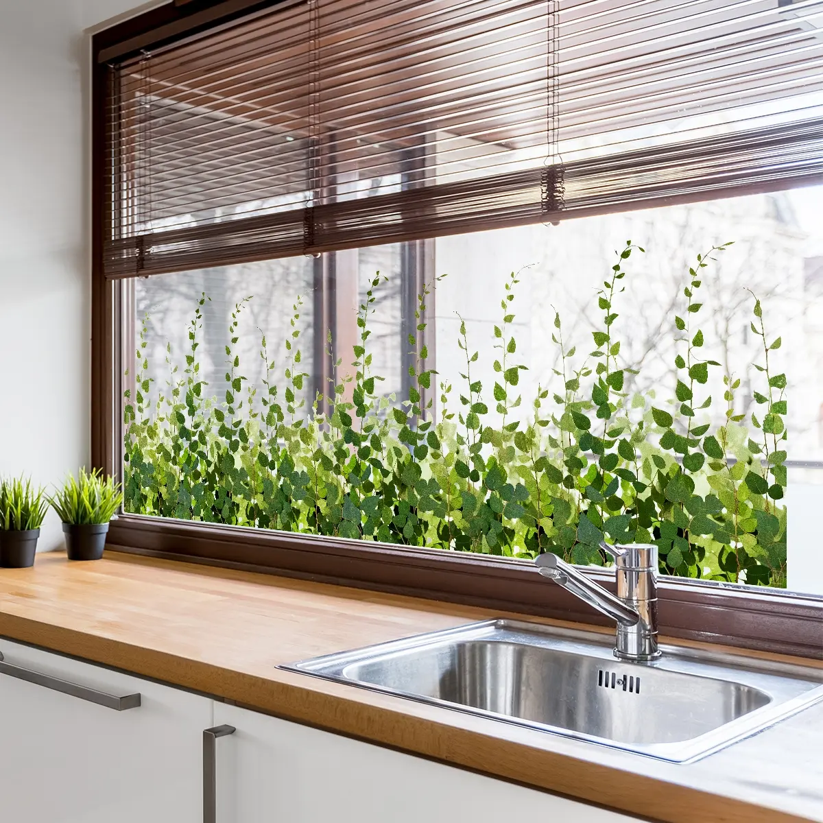 Static Cling Plant Leaves Vine Decorative Sticker, 30x90cm Self-Adhesive Wall Decal for Living Room Bedroom Window Decoration Home Decor