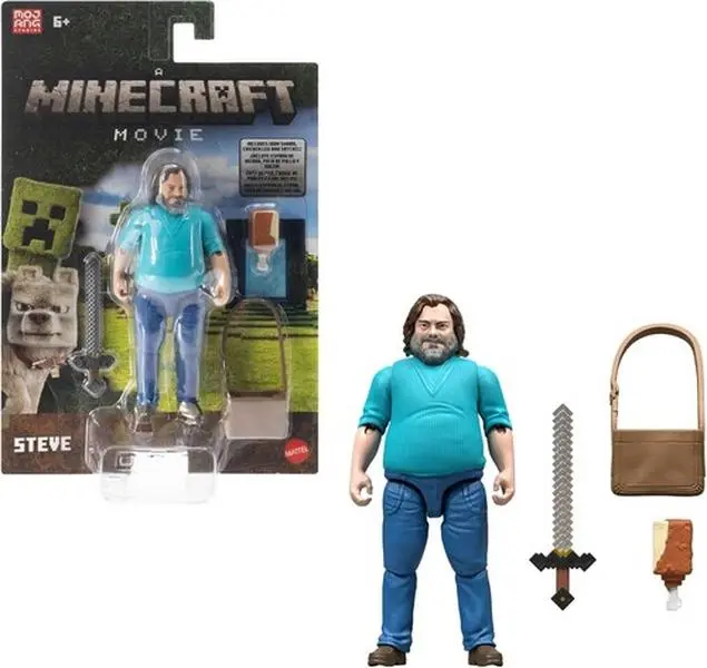 New Minecraft Movie 4-Inch Scale Steve Figurine with Journey-Unique Accessories, Authentically Detailed Video Game Collectible