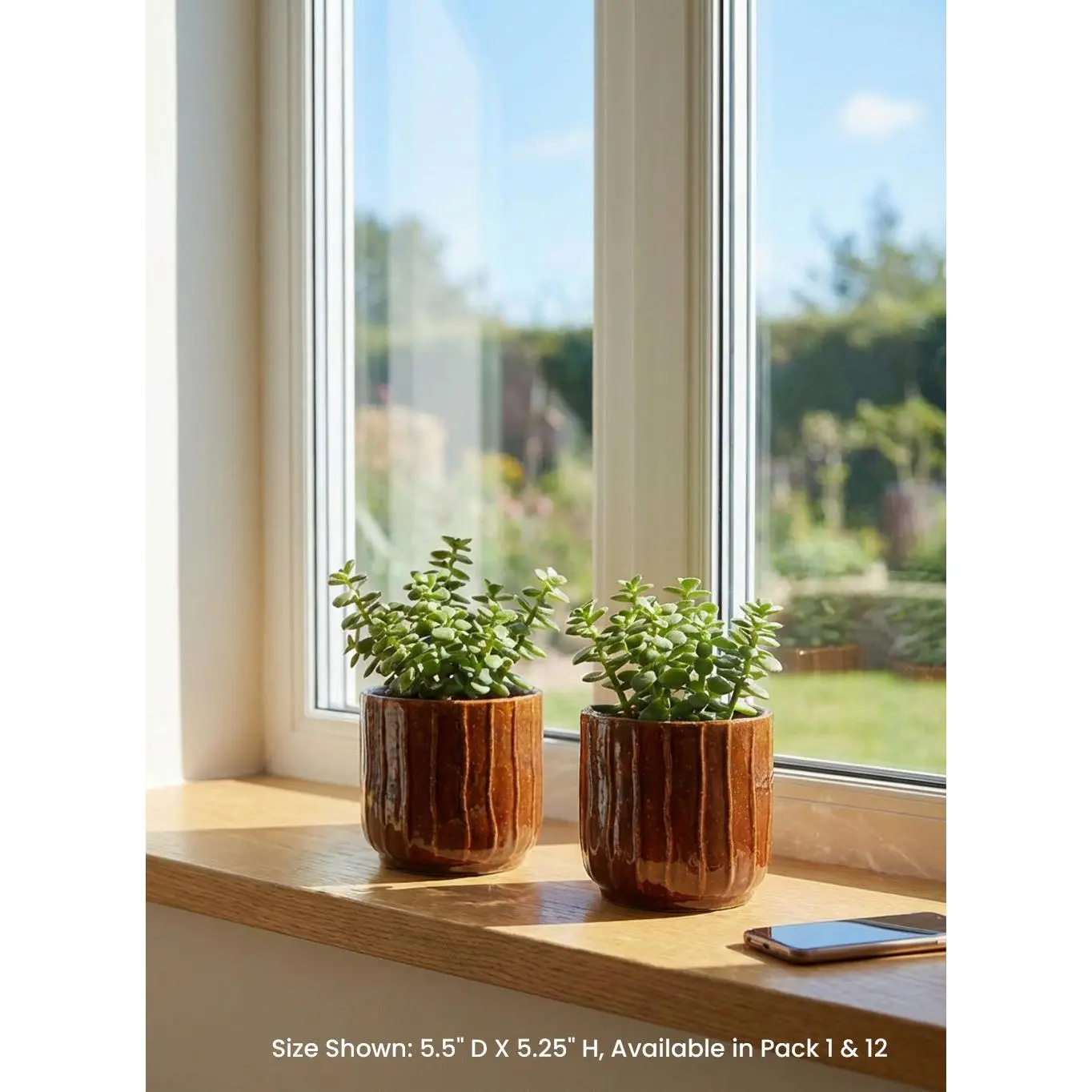 Ribbed Amber Brown Ceramic Cachepot Collection