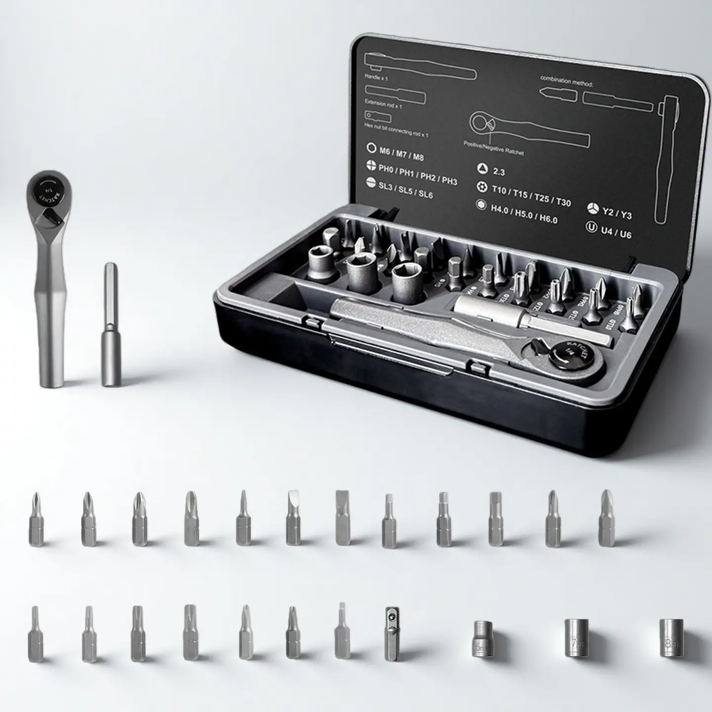 25-in-1 Ratchet Screwdriver Tool Kit Set, S2 Alloy Steel Bits, Precision Magnetic Screwdriver with Sockets, Multi-Functional Hand Tool for Household Repair, Daily DIY Fixing