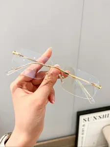 Unisex Simple Style Plain Color Rimless Eyeglasses, Trendy Casual Eyeglasses for Everyday Use, Fashion Accessories for Outdoor Activities, High Quality Eyeglasses, Fashionable Frames Glasses