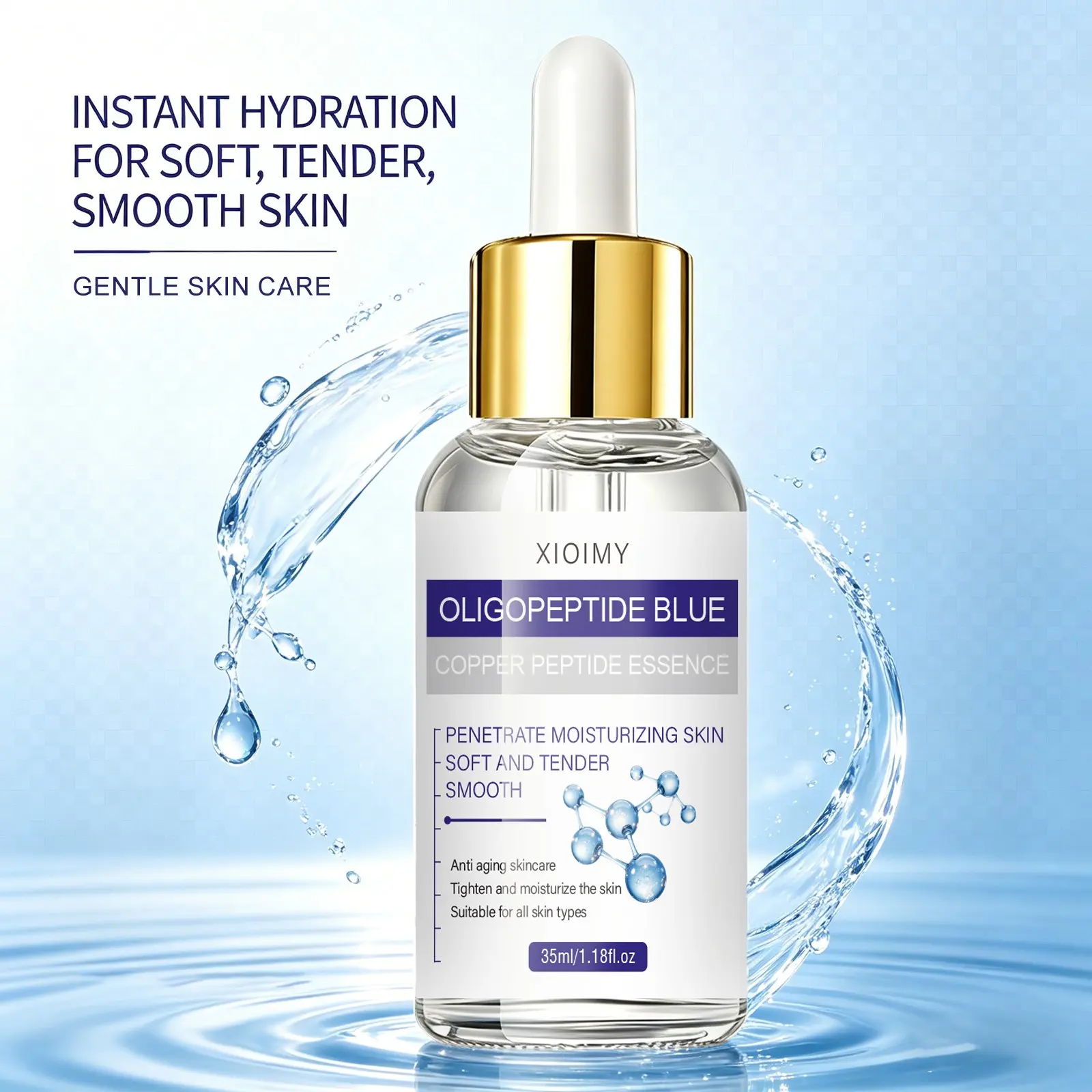 Blue Copper Peptide Essence, Concentrated Hydrating Moisturizing Serum with Oligopeptide, Niacinamide, Hyaluronic Acid, Firms Skin, Lifts Facial Contours