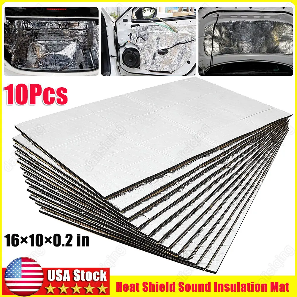 10 PCS Fiberglass Car Sound Deadener Heat Insulation Pads - Fire-Resistant Adhesive Stick Auto Foam Mat for Vibration Dampening, Engine Compartment, Car Hood, Door