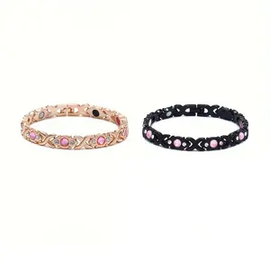 Energy magnetic therapy bracelet, made of environmentally friendly alloy material, inlaid with rhinestones, adjustable women's wristband, fashionable and detachable bracelet, Christmas gift, thank you gift, party favor.