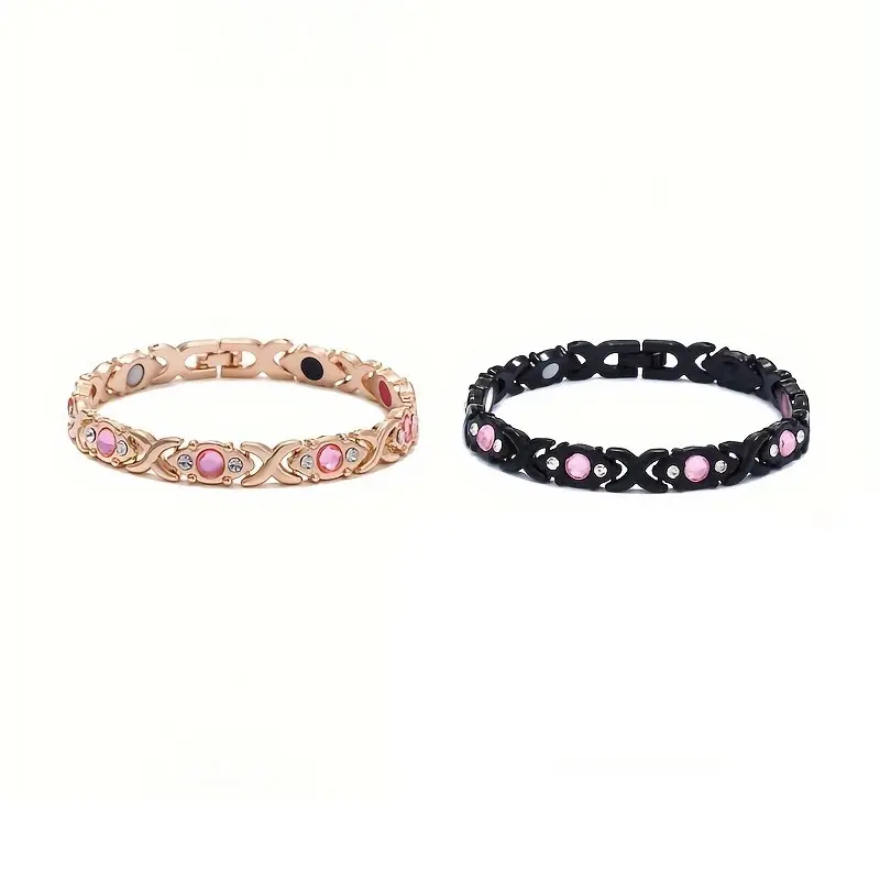 Women's Elegant Alloy Bracelet with Embedded Stones, Magnetized Adjustable Link Bangle for Magnetic Therapy, Embedded Stones Bracelets & Bangles, Magnetized Adjustable Bracelets & Bangles