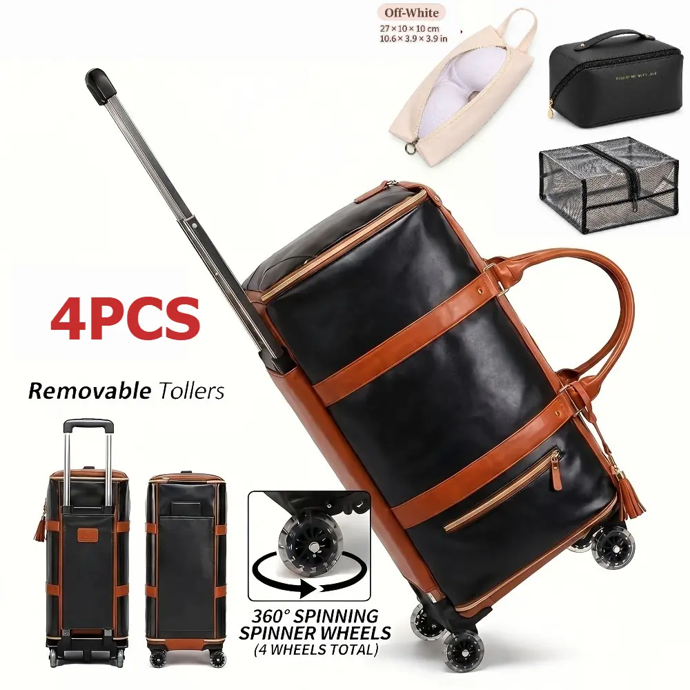 4pcs Rolling Garment Travel Luggage System - 2-in-1 Suitcase with Detachable Carry-On Bag, Professional Choice for Business & Weekend Travel