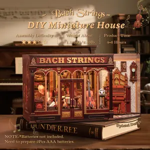 CUTEBEE Bach Strings 3D DIY Book Nook Kit – Miniature House Dollhouse with LED, Handmade for Teens & Adults | Perfect Christmas & Birthday Gift, Bookshelf Decoration