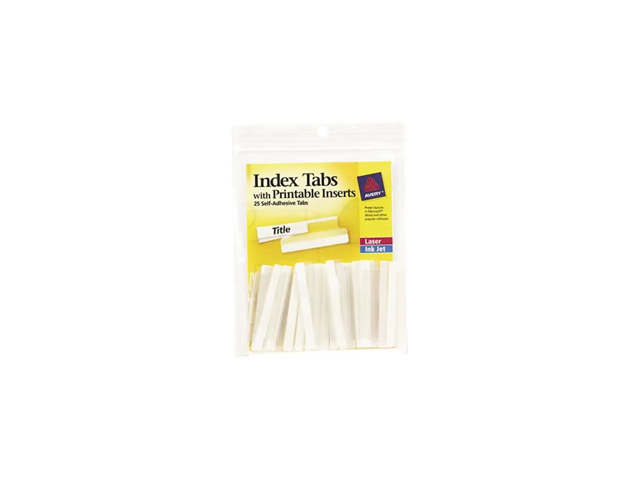 Avery 16241 Self-Adhesive Tabs with White Printable Inserts, Two Inch, Clear Tab, 25/Pack