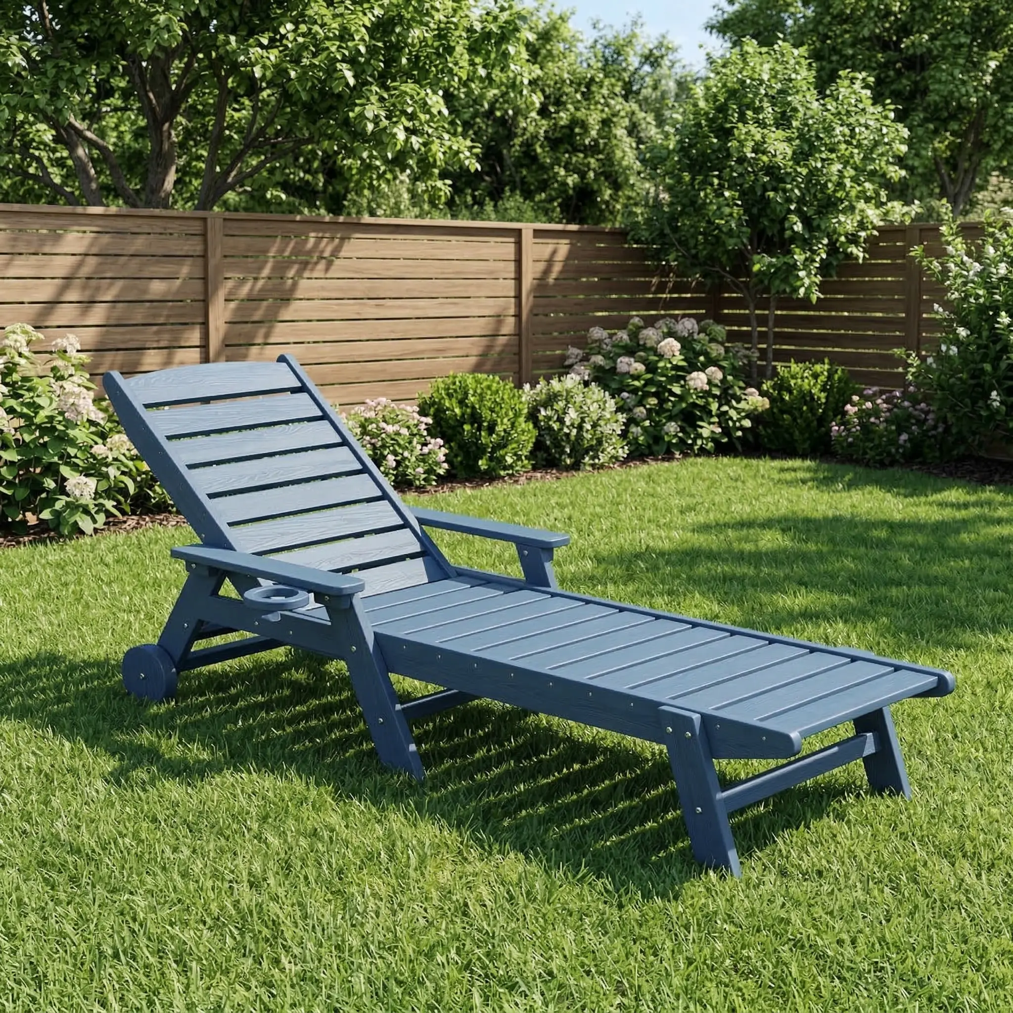 【Summer Turn Up】Patio Chaise Lounge Chair, 78'' Long 5-Positions Adjustable HDPE Outdoor Lounger for Pool, Poly Lounge Chair with Rolling Wheels & Cup Holder for Poolside, Deck