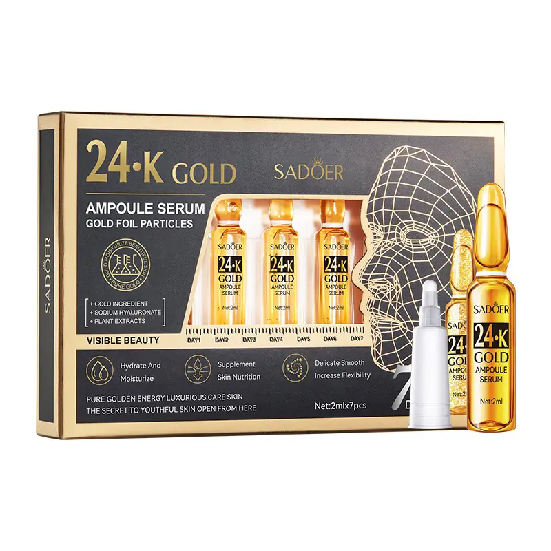 Ampoule Serum Set, 2 Types 24K Gold & VC Brightening Ampoules, Hydrating Moisturizing Anti-Aging Facial Essence, Shrink Pores Lighten Dark Spots Serum for All Skin Types