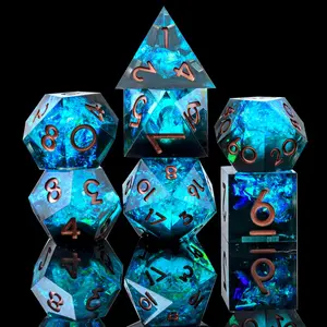 Multi-sided RPG Polyhedral Resin Durable Dice, 7 Counts/set Handmade Dice for Dungeons and Dragons TTRPG Games, Roleplaying Games Shadowrun MTG