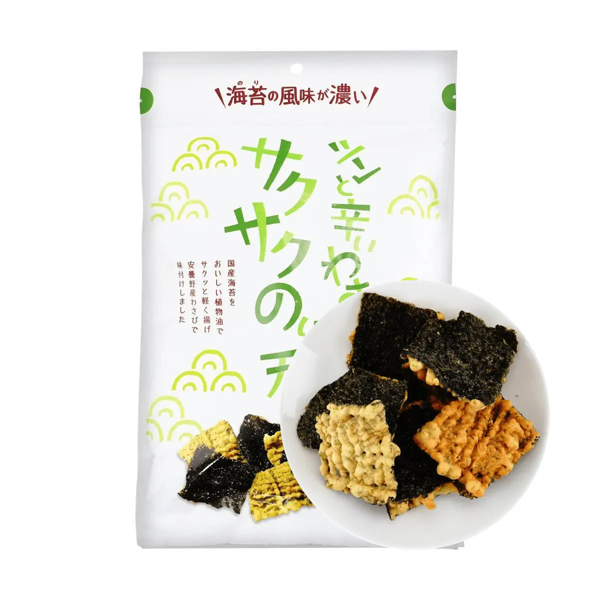 MARUKA Japanese Tempura Seaweed Crisps - Spicy Wasabi Flavor, 65g - Savory Snack for Sushi Lovers