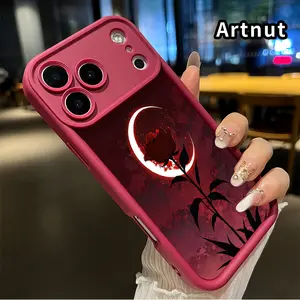 Phone Case for iPhone 17 Pro Max Air Promax Moonlit Rose Pattern Straight Edge Upgraded Lens Protection Durable Bumper Cover for Girl