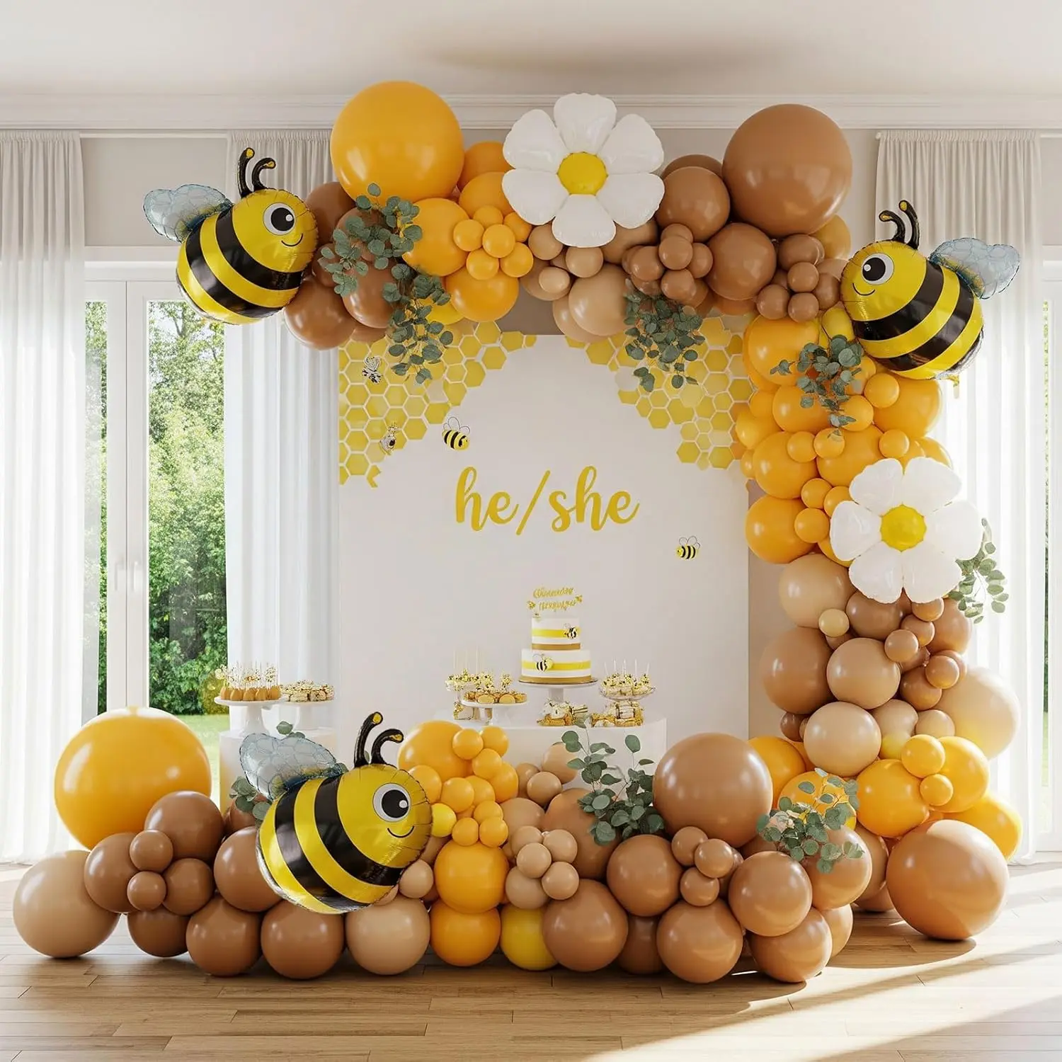 Bee balloon garland arch kit Retro brown balloon with daisy balloons for little honey Birthday Party what will it bee Gender Reveal baby shower bride to bee decorations (brown yellow sand white)