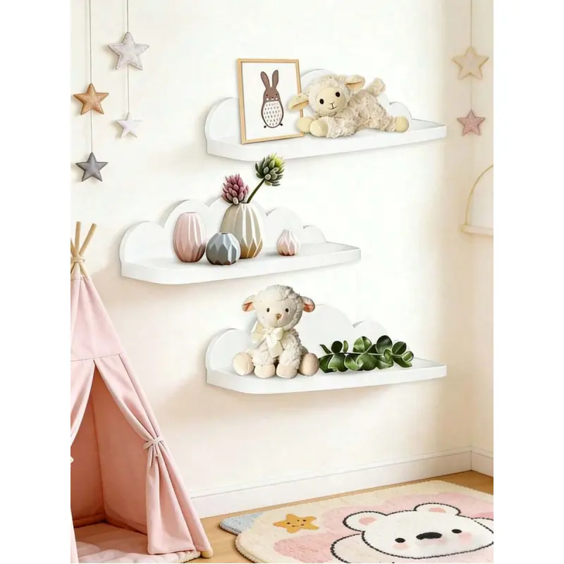 3-pack cloud-shaped floating wall shelves, cute white wall-mounted display racks, simple nursery storage racks, suitable for nursery decorations, toys, photo frames and small plants, Wall Shelf Set