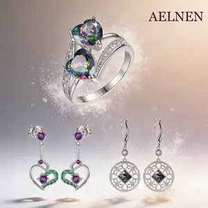AELNEN Mystic Topaz Heart Ring & Totem Earrings Set, Romantic Luxury Jewelry for Valentine's Day & Holiday Gifts