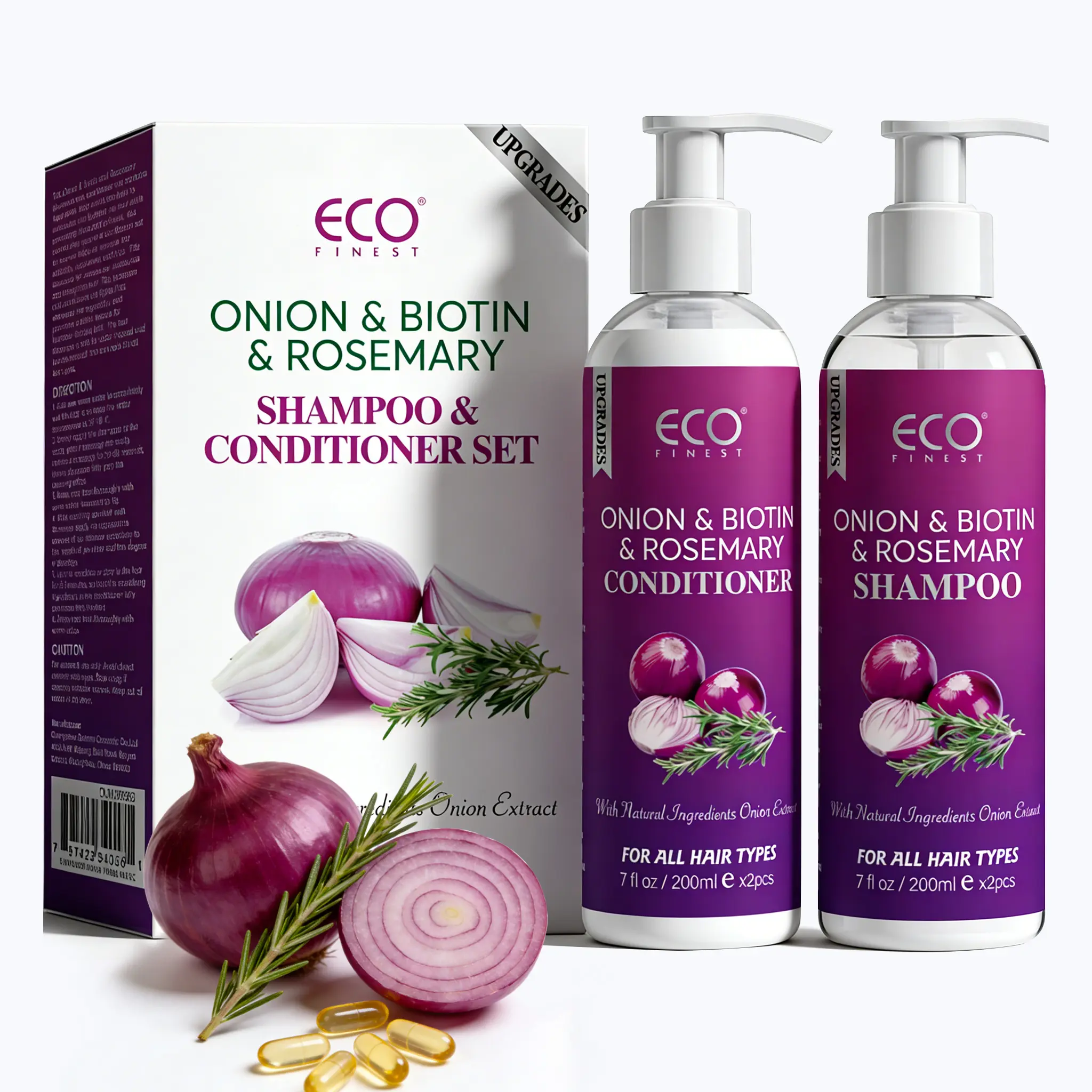 ECO Finest Onion Biotin & Rosemary Shampoo & Conditioner Set - Hydrating Formula for Hair Growth, Repair & Volume, Gentle Cleansing for All Hair Types, 7 fl oz, 2 Pack