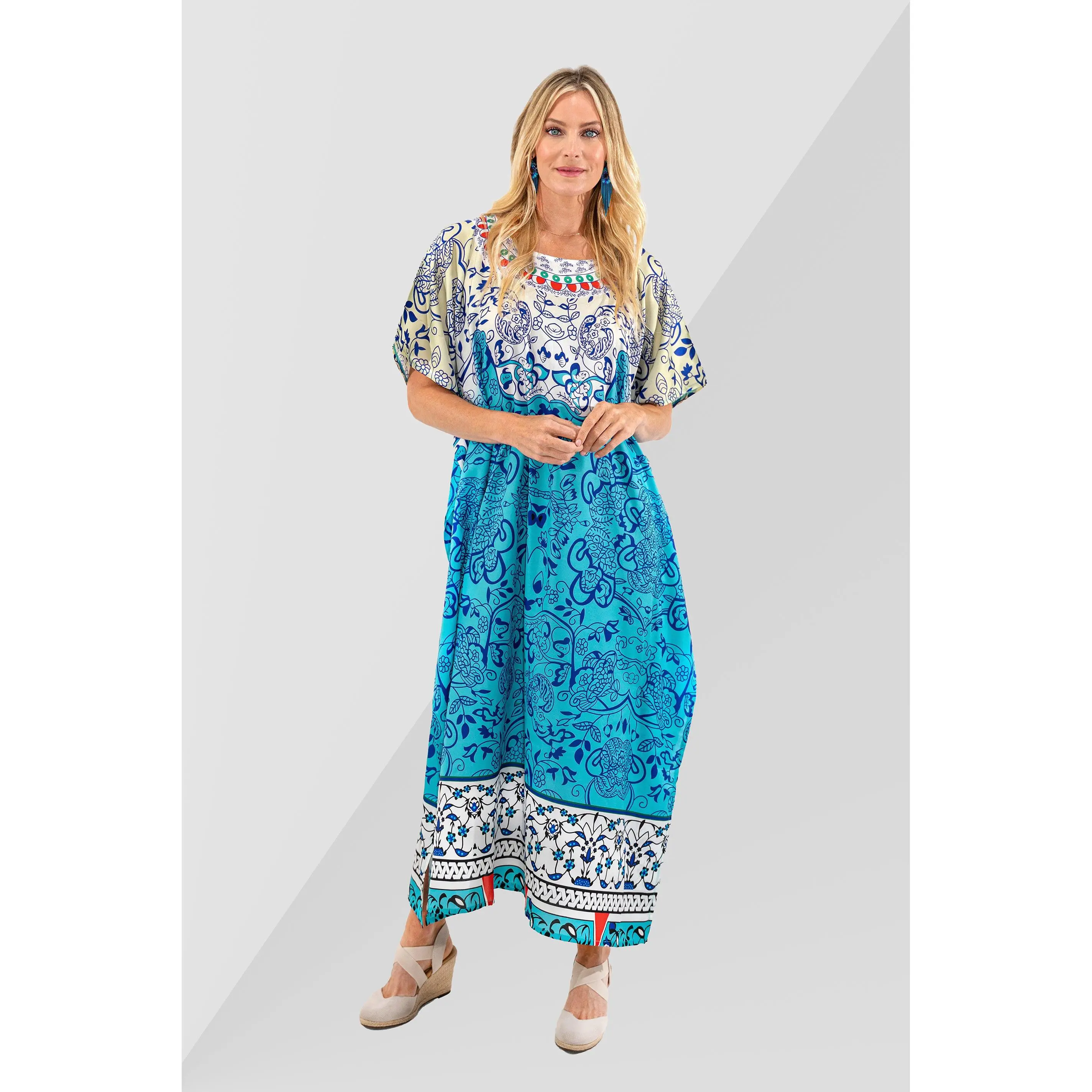Miss Lavish London Women Kaftan Tunic Kimono Aqua Jewel S to 3XL