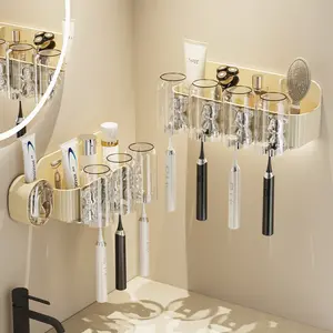 Cute Bear Toothbrush Holder with Automatic Toothpaste Dispenser, Punch-Free Adhesive Bathroom Organizer with Mouthwash Cup Rack, No Drill Easy Install, Space-Saving Bathroom Storage for Family & Kids