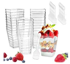 5-ounce transparent square dessert Cups (50 dessert Cups+50 Spoons)