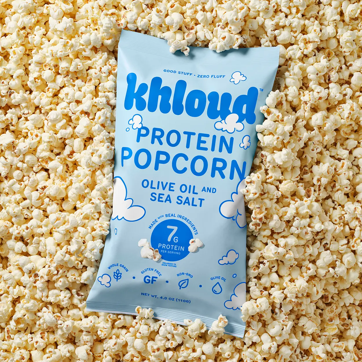 Olive Oil & Sea Salt Khloud Protein Popcorn by Khloe Kardashian | 7g of Protein Per Serving | No Seed Oils | Gluten-Free | Available in 4pk or 12pk