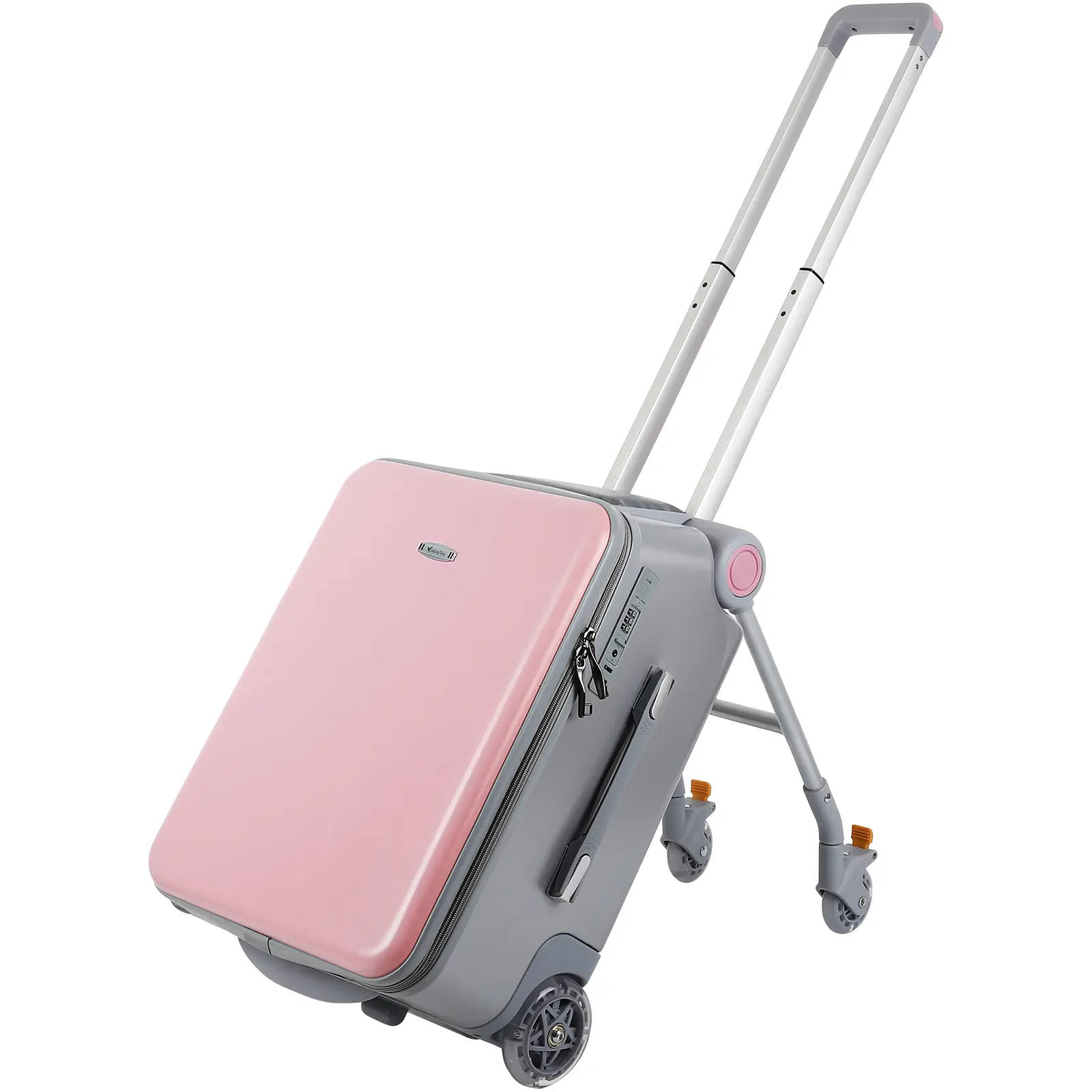 Ride-On Portability Suitcase,Carry on Luggage with Wheels,Portable Storage Luggage,Rolling Travel Luggage With Kids Seat for Airplane,2-in-1 Case（Pink/Blue/Black）