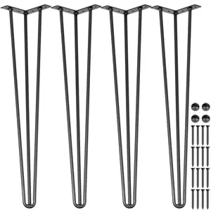VEVOR Hairpin Table Legs 16\" Black Set of 4 Desk Legs 880lbs Load Capacity (Each 220lbs) Hairpin Desk Legs 3 Rods for Bench Desk Dining End Table Chairs Carbon Steel DIY Heavy Duty Furniture Legs