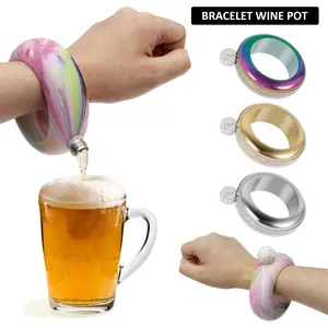 Bracelet Flask for Women 304 Stainless Steel Bangle Flask 3.7 oz Creative Decorative Bracelet Flask with Rhinestone Lid Party Flask Gift for Women Girls Birthday Party,Silver