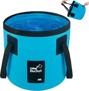 5 Gallon Collapsible Bucket with Handle, Car Wash Bucket Foldable Water Storage Container for Camping Fishing Beach Gardening, Portable Laundry Wash Basin for RV Cleaning Supplies Swamp Emergency Prep