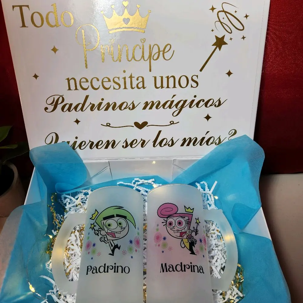 Elegant Godparents Proposal Gift Box, Includes 16oz Set of 2 Glasses