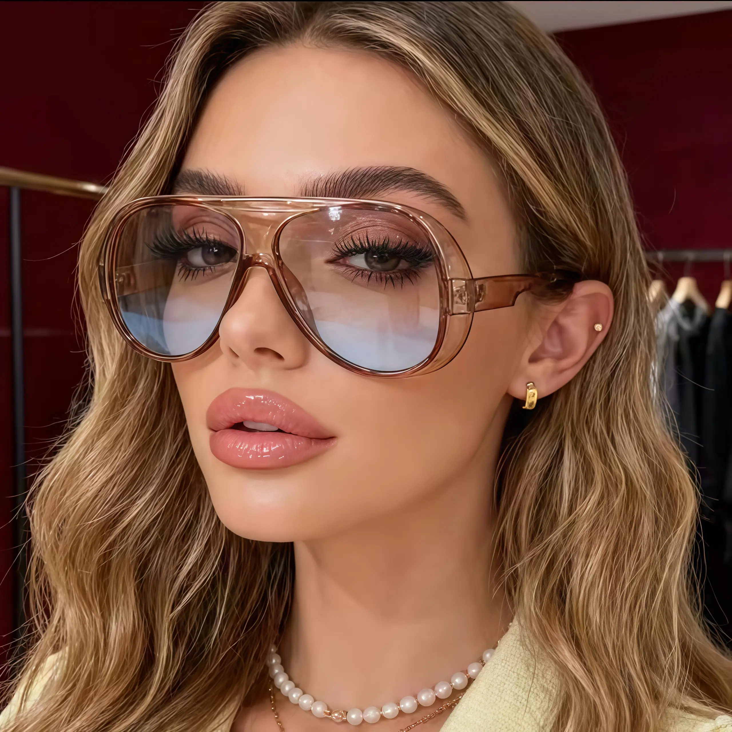 EUNOIALENS Women's Retro Oversized Aviator Sunglasses - Large Frame Full Rim Polycarbonate High-Profile Frame, Polarized Gradient Lenses, UV400 Shield, for Driving, Beach, Accessories for Women, Frame Women's Sunglasses
