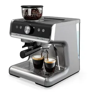 Espresso Machine with Grinder, 20 Bar Semi-Automatic Coffee Maker with Milk Frother Steam Wand, PID Temperature Control, 95 OZ Water Tank, for Cappuccino, Latte, Macchiato, Home Barista, Light Gray, Pressure, 95Oz