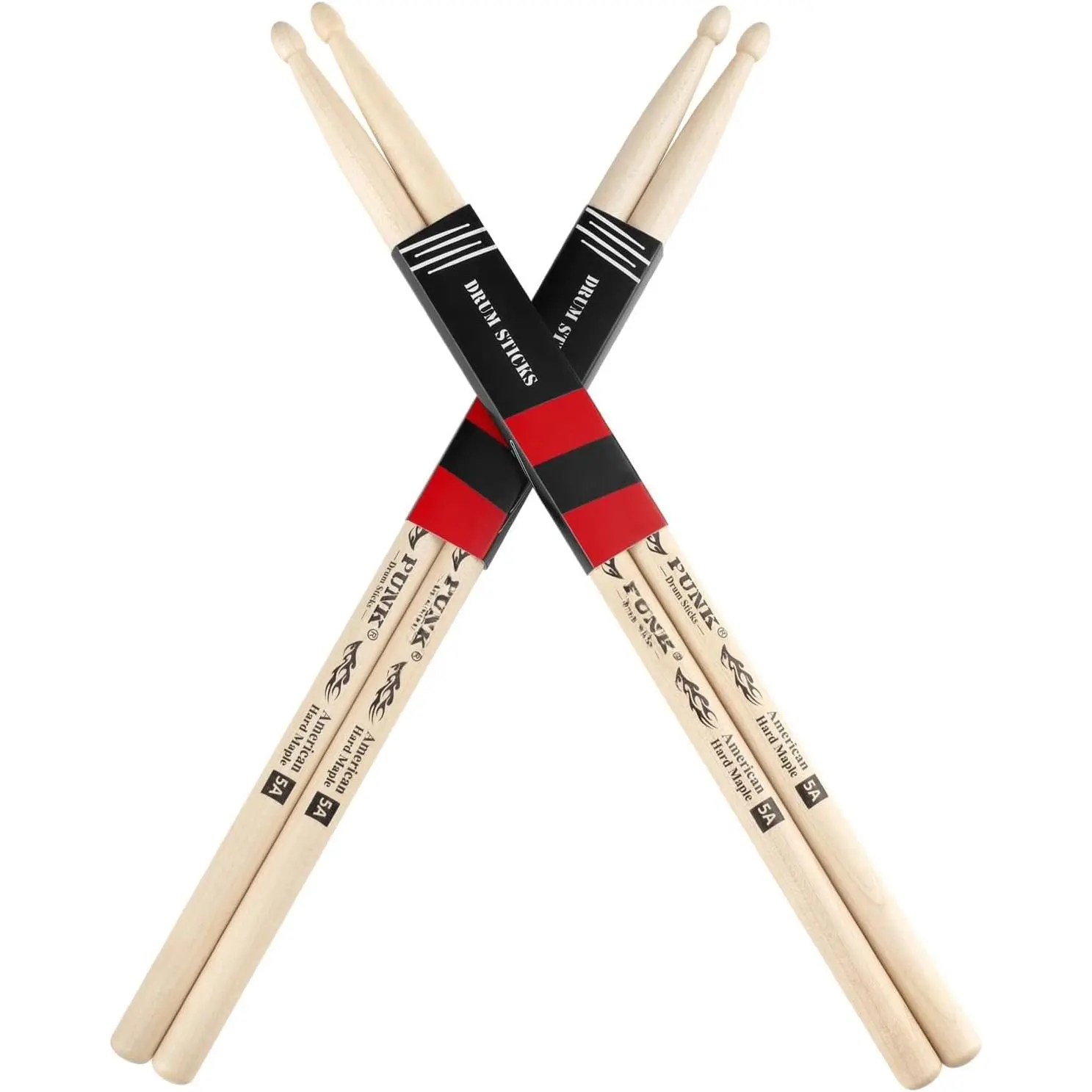 2 Pairs Drum Sticks 5a Drumsticks  Hard Maple  Tip Drum Stick Ideal for Drummers of  Levels, for Drums, Percussion and Practice (Hard Maple 5A-2P)
