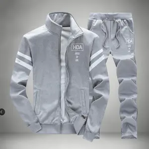 Men's 2-piece warm winter jacket and pants set, zip-up jacket with stand collar paired with matching snow pants, suitable for cold weather in spring, autumn, and workouts outdoors; versatile as casual and formal attire, gift Menswear Grey Long Sleeve