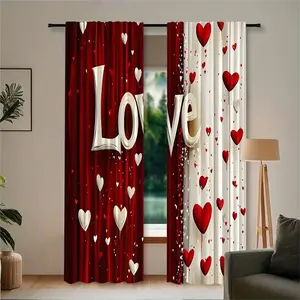 2pc Valentine's Day Love letter decorative curtains, featuring a red and white gradient heart design, make a perfect gift for friends. Suitable for dormitories, bedrooms, living rooms, dining rooms, studies, cafes, hotels, apartments, and other home decor