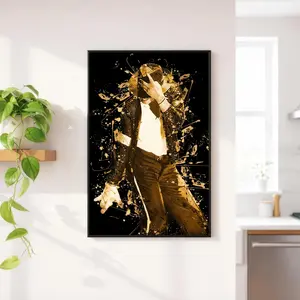 [SALE UP TO 45%] Michael Jackson Poster, King of Pop Wall Art, Abstract Music Print, Gold and Black Splash Art, Pop Culture Decor, Gift for MJ Fan