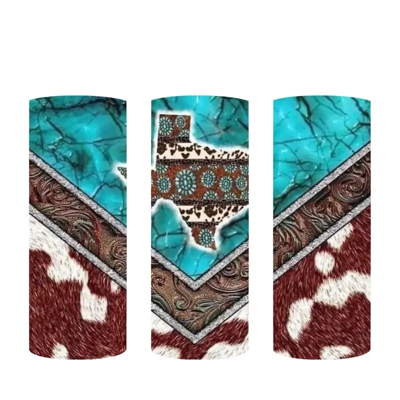 Texas Cowhide Turquoise 20 oz Tumbler with Unique Western Design and Durable Material Drinkware Portable Washable Reusable