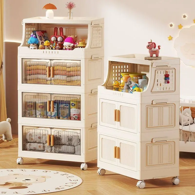 Large-capacity multi-tier stackable storage cabinet, Stackable plastic cabinets, wheeled foldable plastic storage cabinet, closet organizer, for living room, bedroom, bathroom, office, Space Saving Furniture