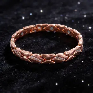 September S Unisex Elegant Leaf Bracelet – Pure Copper Magnetic Design with Diamond Accents & 3500 Gauss Magnet for Wellness and Style Christmas Gift
