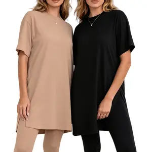 Plus Size Women’s 2 Piece Outfits - Short Sleeve Split Hem Tunic Tops + Bodycon Leggings Casual Loungewear legging two-piece set Clothes Suits Womenswear