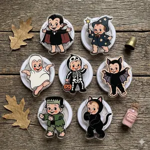 Vintage Kewpie Doll Acrylic Phone Grip, Spooky Cute Halloween Character Phone Stand, Aesthetic Clear Acrylic Holder for iPhone, Unique Gothic Gift