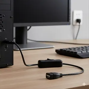 Smart Power Control USB Extension Cable with Switch - Data Transfer & Charging, Low Energy LED Fan Adapter, Multi-Device Hub for Micro Electronics Power Management