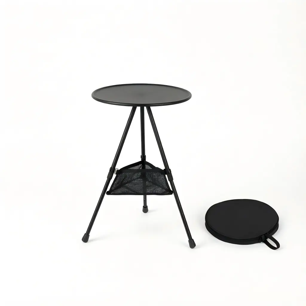 Portable Outdoor Round Table Foldable Design Ideal for Campground or Backyard Use Compact & Easy to Store with Mesh Storage Shelf