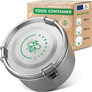 EVERUSELY Stainless Steel Food Storage Container with Lid 40 oz 1.2 L Plastic-Free Leakproof Oven-Safe Meal Prep Tin Stackable Pantry Organizer Reusable Travel Lunch Container