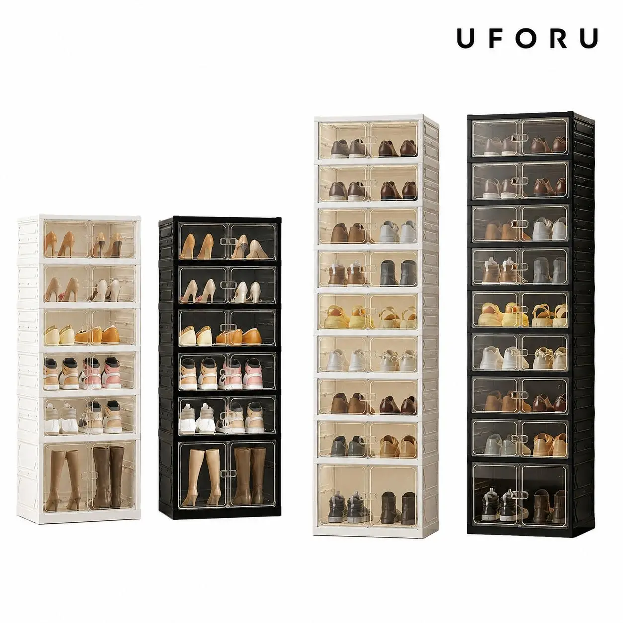 UFORU folding shoe rack, magnetic transparent door shoe cabinet, 9 layers, can store 18 pairs of shoes, simple design, large capacity, sturdy and stackable plastic shoe cabinet, space-saving, no installation required#SummerWins#DFYD