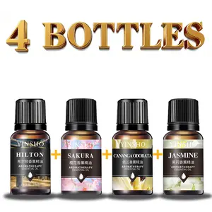 4 pcs (Hilton + Sakura + Ylang Ylang + Jasmine) Aromatherapy Scented Essential Oils Set, Relaxing Fragrance Plant Oil Blend, Ideal for Diffusers & Car Fresheners, 10ML Liquid Bottles