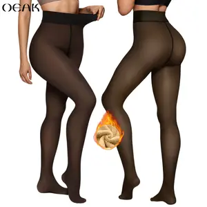 OEAK 220g Womens Lined Tights Fake Translucent Pantyhose Thermal Opaque High Waisted Warm Legging Pants Footed Sheer Tights